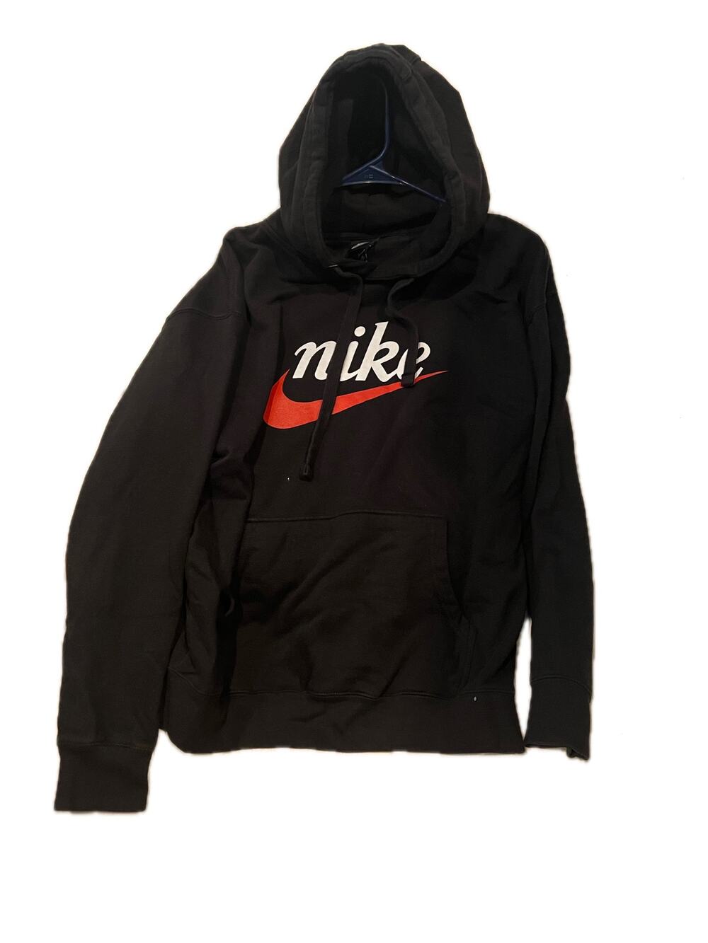 Nike Black Red Logo Pullover Hoodie Mens Large